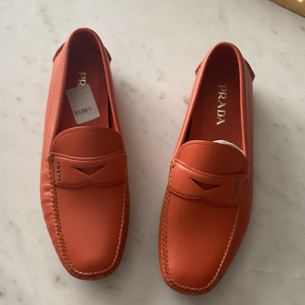 Prada Men's Vibrant Orange Slip-On Loafers